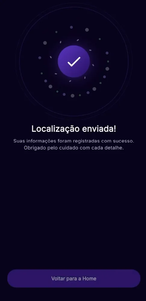 Tela de confirmação de localização enviada